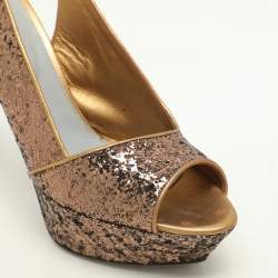 Sergio Rossi Metallic Glitter Slingback Platform Sandals Size 40.5