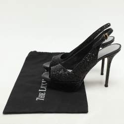 Sergio Rossi Metallic Black Glitter Slingback Platform Sandals Size 41