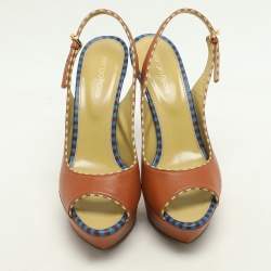 Sergio Rossi Brown Leather Platform Slingback Pumps Size 40
