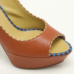 Sergio Rossi Brown Leather Platform Slingback Pumps Size 40