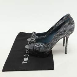 Sergio Rossi Grey/Black Python Knotted Peep Toe Platform Pumps Size 41