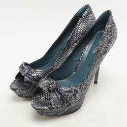 Sergio Rossi Grey/Black Python Knotted Peep Toe Platform Pumps Size 41