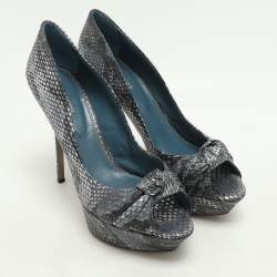 Sergio Rossi Grey/Black Python Knotted Peep Toe Platform Pumps Size 41