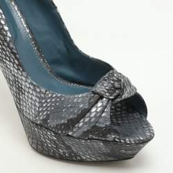 Sergio Rossi Grey/Black Python Knotted Peep Toe Platform Pumps Size 41