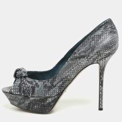 Sergio Rossi Grey/Black Python Knotted Peep Toe Platform Pumps Size 41