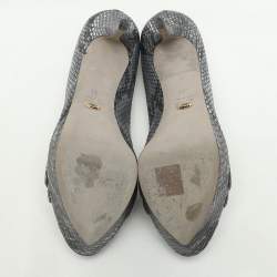 Sergio Rossi Grey/Black Python Knotted Peep Toe Platform Pumps Size 41