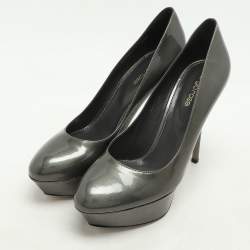 Pre Owned Sergio Rossi Grey Patent Leather Platform Pumps Size 40.5