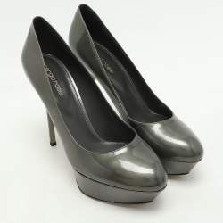 Pre Owned Sergio Rossi Grey Patent Leather Platform Pumps Size 40.5