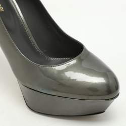 Pre Owned Sergio Rossi Grey Patent Leather Platform Pumps Size 40.5