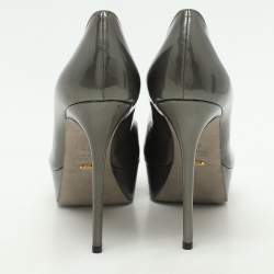 Pre Owned Sergio Rossi Grey Patent Leather Platform Pumps Size 40.5