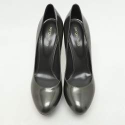 Pre Owned Sergio Rossi Grey Patent Leather Platform Pumps Size 40.5