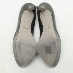 Pre Owned Sergio Rossi Grey Patent Leather Platform Pumps Size 40.5