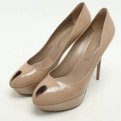 Sergio Rossi Beige Leather Peep Toe Platform Pumps Size 41