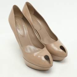 Sergio Rossi Beige Leather Peep Toe Platform Pumps Size 41
