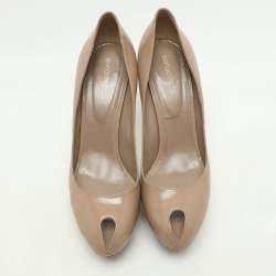 Sergio Rossi Beige Leather Peep Toe Platform Pumps Size 41