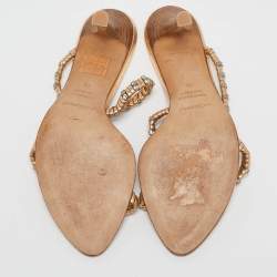 Sergio Rossi Gold Leather Crystal Embellished  Slide Sandals Size 35