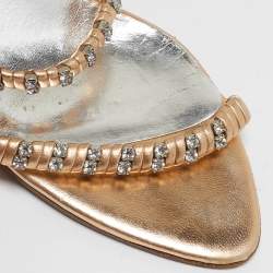 Sergio Rossi Gold Leather Crystal Embellished  Slide Sandals Size 35