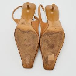 Pre Owned Sergio Rossi Beige/White Leather Slingback Pumps Size 35