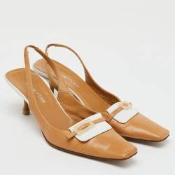 Pre Owned Sergio Rossi Beige/White Leather Slingback Pumps Size 35