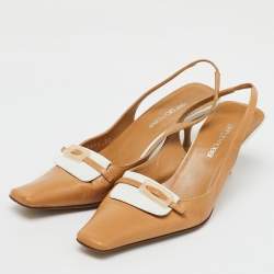 Pre Owned Sergio Rossi Beige/White Leather Slingback Pumps Size 35