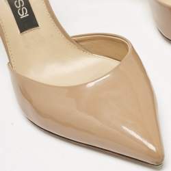 Sergio Rossi Beige Patent Leather Godiva Pointed Toe Slingback Pumps Size 40