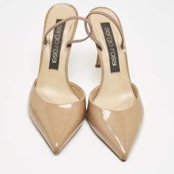 Sergio Rossi Beige Patent Leather Godiva Pointed Toe Slingback Pumps Size 40