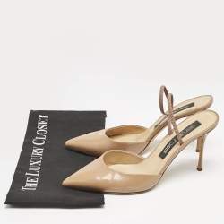 Sergio Rossi Beige Patent Leather Godiva Pointed Toe Slingback Pumps Size 40