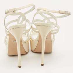 Sergio Rossi Cream Satin Crystal Embellished Platform Sandals Size 35.5