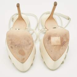 Sergio Rossi Cream Satin Crystal Embellished Platform Sandals Size 35.5