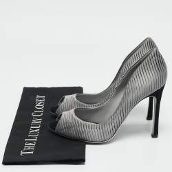 Sergio Rossi Grey Pleated Satin Peep Toe Pumps Size 38