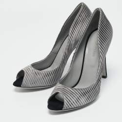 Sergio Rossi Grey Pleated Satin Peep Toe Pumps Size 38