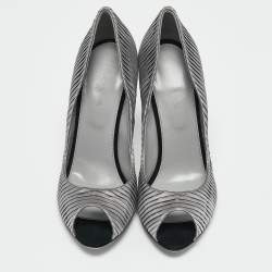 Sergio Rossi Grey Pleated Satin Peep Toe Pumps Size 38