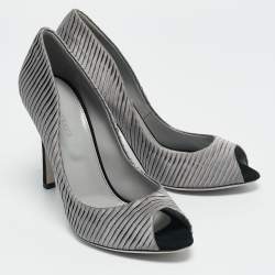 Sergio Rossi Grey Pleated Satin Peep Toe Pumps Size 38