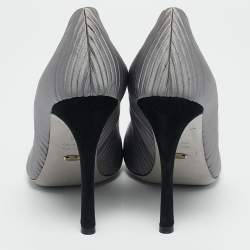 Sergio Rossi Grey Pleated Satin Peep Toe Pumps Size 38