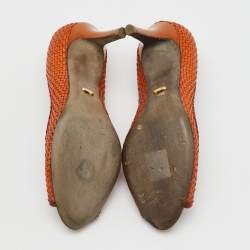 Sergio Rossi Burnt Orange Woven Leather Peep Toe Pumps Size 36