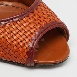 Sergio Rossi Burnt Orange Woven Leather Peep Toe Pumps Size 36