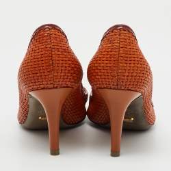 Sergio Rossi Burnt Orange Woven Leather Peep Toe Pumps Size 36