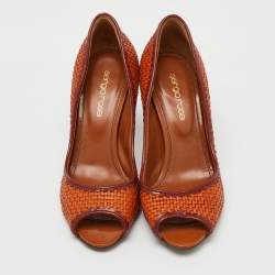 Sergio Rossi Burnt Orange Woven Leather Peep Toe Pumps Size 36