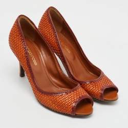 Sergio Rossi Burnt Orange Woven Leather Peep Toe Pumps Size 36