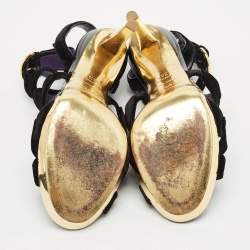 Pre Owned Sergio Rossi Black Velvet Strappy Sandals Size 38.5