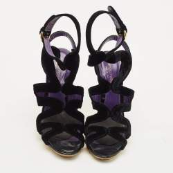 Pre Owned Sergio Rossi Black Velvet Strappy Sandals Size 38.5