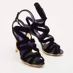 Pre Owned Sergio Rossi Black Velvet Strappy Sandals Size 38.5