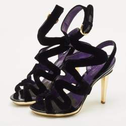 Pre Owned Sergio Rossi Black Velvet Strappy Sandals Size 38.5