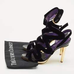 Pre Owned Sergio Rossi Black Velvet Strappy Sandals Size 38.5