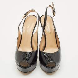 Sergio Rossi Black Leather Platform Slingback Pumps Size 36