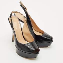 Sergio Rossi Black Leather Platform Slingback Pumps Size 36