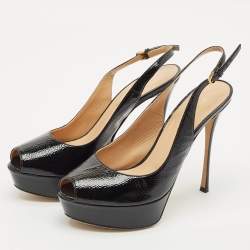 Sergio Rossi Black Leather Platform Slingback Pumps Size 36