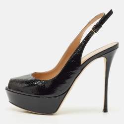 Sergio Rossi Black Leather Platform Slingback Pumps Size 36