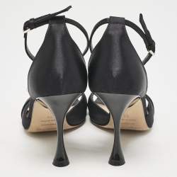 Sergio Rossi Black Satin Crystal Embellished Ankle Strap Sandals Size 38