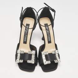 Sergio Rossi Black Satin Crystal Embellished Ankle Strap Sandals Size 38